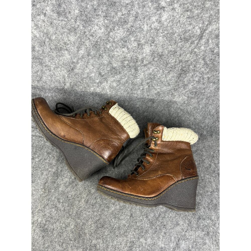 B.O.C Brown Leather Slip on Tie Wedge Bootie Boots Size‎ 6.5